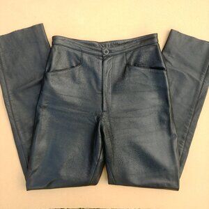 Real leather straight leather black pants with seam at knee size 8
